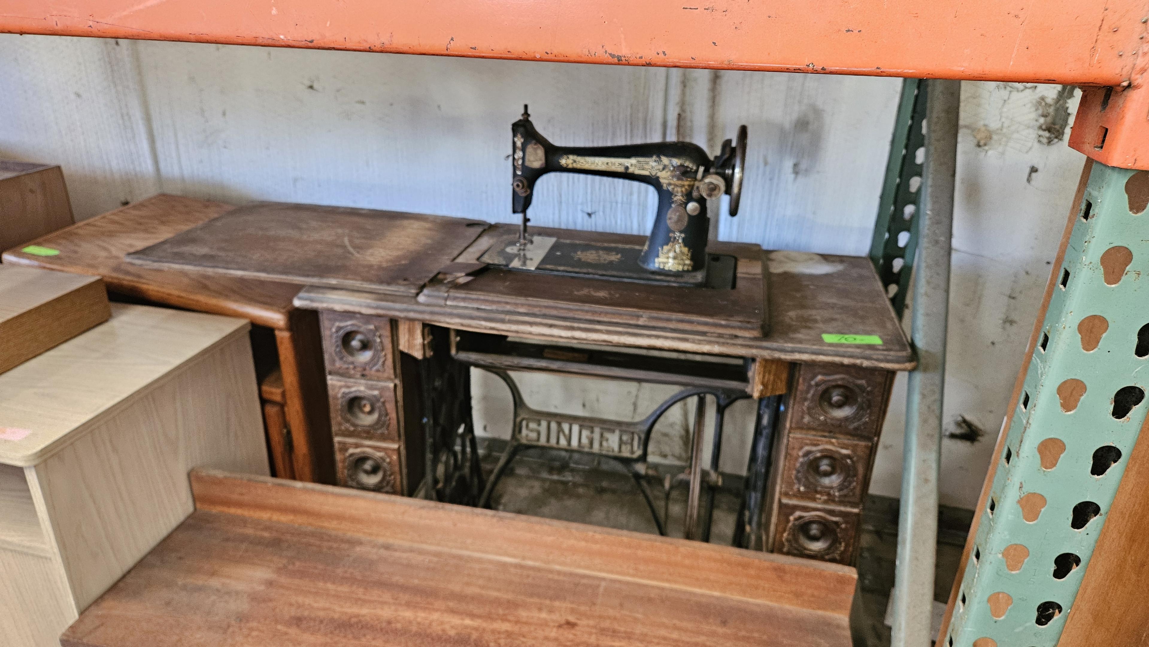 antique sewing machine and cabinet/table