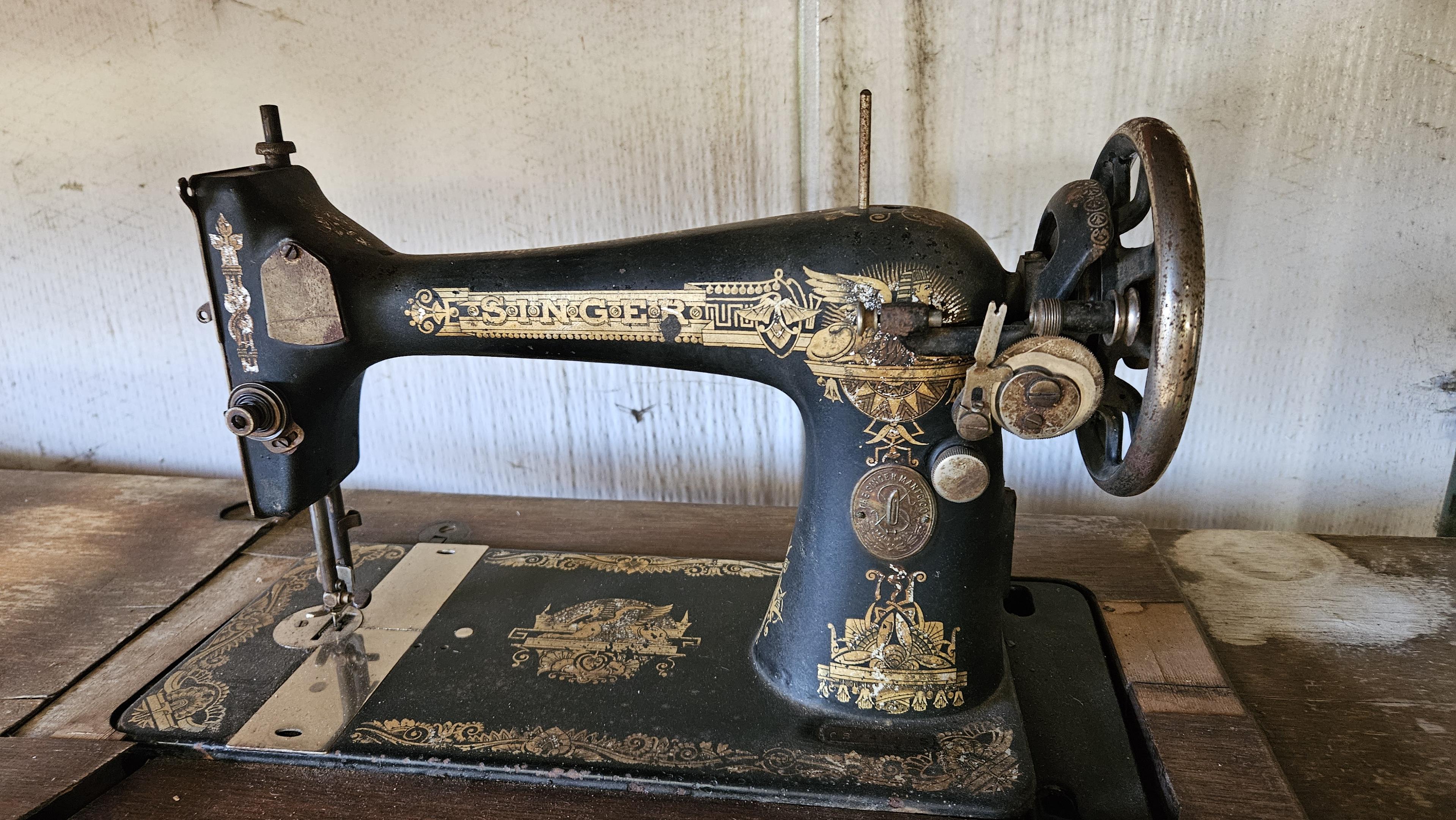 detail view of an antique sewing machine